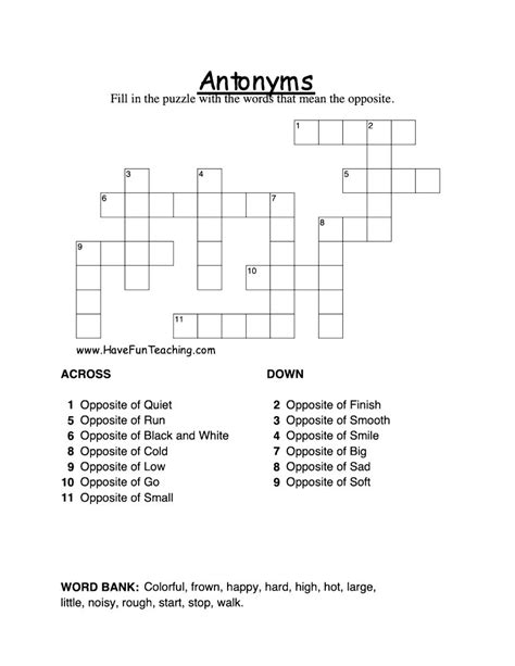 crossword puzzle on antonyms|antonyms game crossword puzzle.